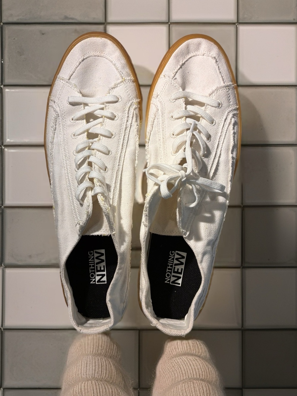 Nothing New Men’s White Canvas Sneakers with Gum Sole